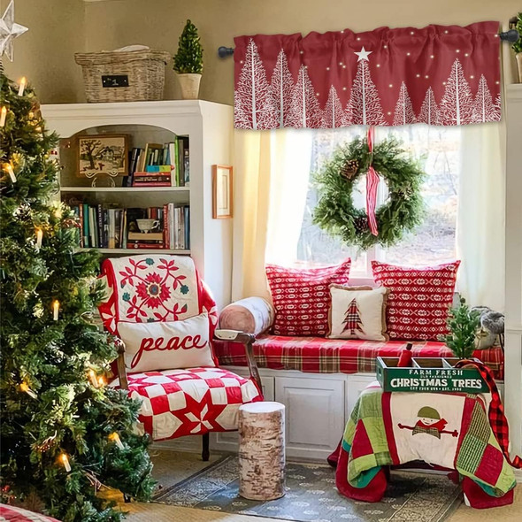 ALAGEO Christmas Tree Valances Windows Curtain Winter Snowscape Red Kitchen Valances Rod Pocket Window Treatment Short Topper Curtains for Winter Holiday Christmas Decorations 1 Panel,54 by 18 inches ALAGEO Christmas Tree Valances Windows Curtain Winter Snowscape Red Kitchen Valances Rod Pocket Window Treatment Short Topper Curtains for Winter Holiday Christmas Decorations 1 Panel,54 by 18 inches
