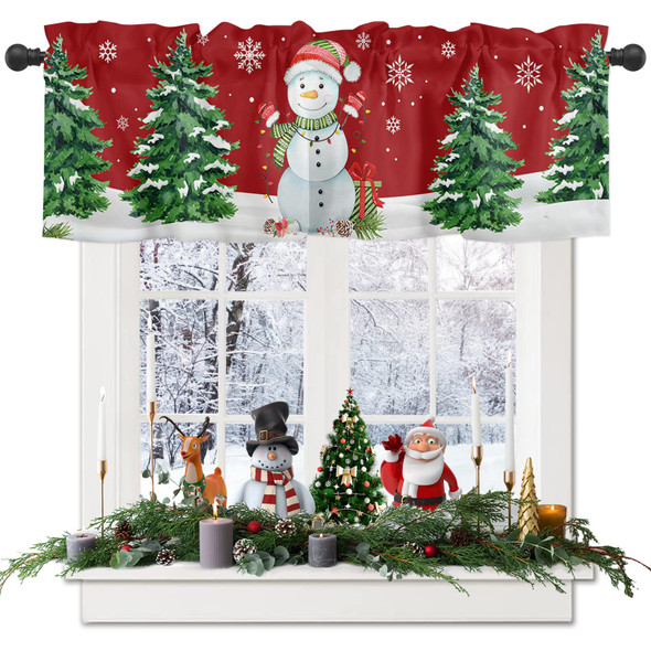 ALAGEO Christmas Snowman Valances Windows Curtain Xmas Tree Kitchen Valances Rod Pocket White Snowflake Red Background Short Topper Curtains for Holiday Christmas Decorations 1 Panel,54 by 18 inches ALAGEO Christmas Snowman Valances Windows Curtain Xmas Tree Kitchen Valances Rod Pocket White Snowflake Red Background Short Topper Curtains for Holiday Christmas Decorations 1 Panel,54 by 18 inches