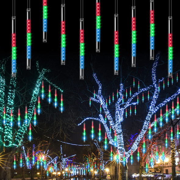 Aluan Christmas Lights Meteor Shower Lights Outdoor, 20 Tubes 16 inch 720 LED Plug in Waterproof Falling Rain Lights for Xmas Halloween Holiday Trees Yard Roof Decoration, Multicolor