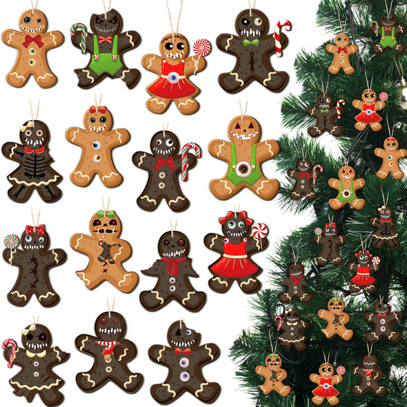 30 Pcs Ginger Dead Man Horror Wooden Ornament Goth Gingerbread Man Christmas Tree Hanging Ornaments Creepy Spooky Scary Prop Christmas Decorations for Christmas Parties and Events 30 Pcs Ginger Dead Man Horror Wooden Ornament Goth Gingerbread Man Christmas Tree Hanging Ornaments Creepy Spooky Scary Prop Christmas Decorations for Christmas Parties and Events