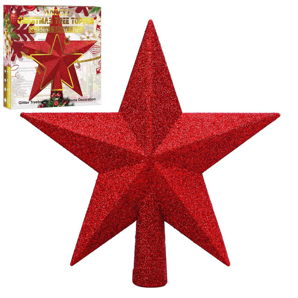 Aneco Glitter Christmas Tree Topper Shatter-Proof Christmas Tree Decoration Treetop for Holiday Ornament or Home Decor (Red, 6 Inch) Aneco Glitter Christmas Tree Topper Shatter-Proof Christmas Tree Decoration Treetop for Holiday Ornament or Home Decor (Red, 6 Inch)