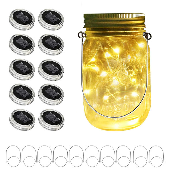 ANGMLN Solar Mason Jar Lights Lids, 10 Pack 30 LED Solar Fairy Lights for Regular Mouth Mason Jars, Outdoor Hanging Mason Jar Lights for Garden Yard Decor, Wedding Christmas s (Jars Not Included)