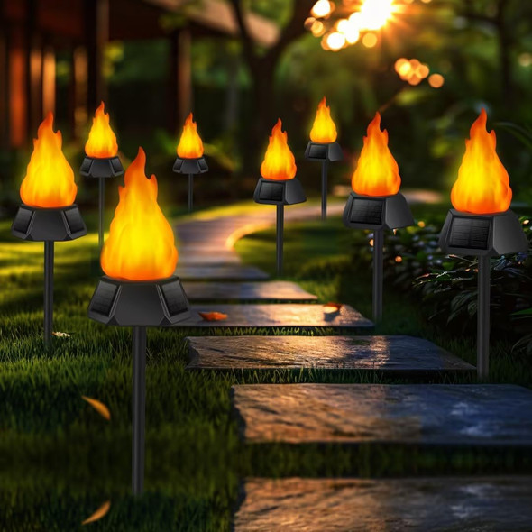 Solar Christmas Lights Outdoor with 3 Solar Panels, d Solar Torch Lights with Flickering Flame（More Real） IP65 Waterproof Christmas Decorations (8 Pack)