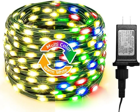 Anycosy Christmas Dual Color Change String Lights,65FT 200LED Outdoor Waterproof Christmas Tree Lights,8 Modes and Timer String Lights for Xmas Holiday Decorations Warm White/Multi Color