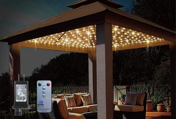 Anycosy Christmas Net Lights Outdoor, 10ft x10ft 480 LED Gazebo Lights with Remote, Timer Dimming Bush Mesh Lights Waterproof for Wedding Tent Canopy