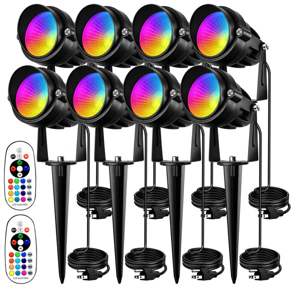 Spotlight Outdoor: 10W RGBW LED Landscape Lights Spot Lights Outdoor with 16 Color Changing for Yard Garden Decor Halloween Christmas Spotlight, Landscape Lighting with Remote IP67 Waterproof (8 Pack)