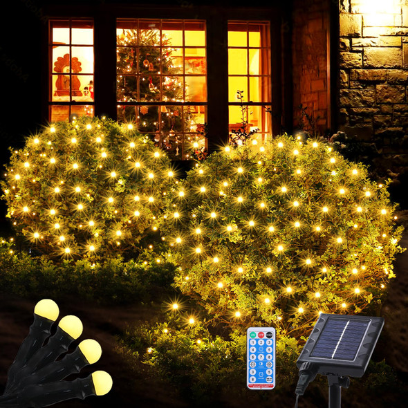 Solar Net Christmas Lights Outdoor,5ftx5ft 100Led Net Lights Outdoor Mesh Lights,8 Modes Connectable Net Christmas Lights Outdoor for Shrubs, Bush Lights Outdoor Christmas Décor(Warm White)