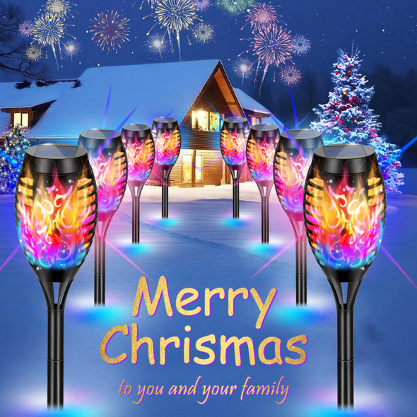 8Pack Outdoor Christams Decorations, Multicolor Solar Christmas Lights Outdoor Waterproof, 12LED Solar Torch Lights Outdoor with Color Flickering Flame for Outside Christmas Yard Pathway Decor