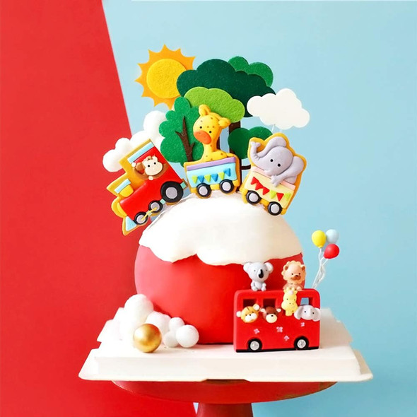 Forest Animal Train Cake Toppers - Set of 14 - Handmade Clay Monkey,Giraffe,Elephant Train, Tree, Clouds, Sun and Happy Birthdany Cake Topper