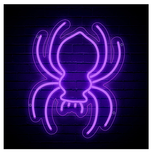 Purple LED Spider Lights Sign Light Up Spider Sign for Wall Night Light Birthday/Halloween Party Battery Powered/USB Christmas Lamp Home Decor