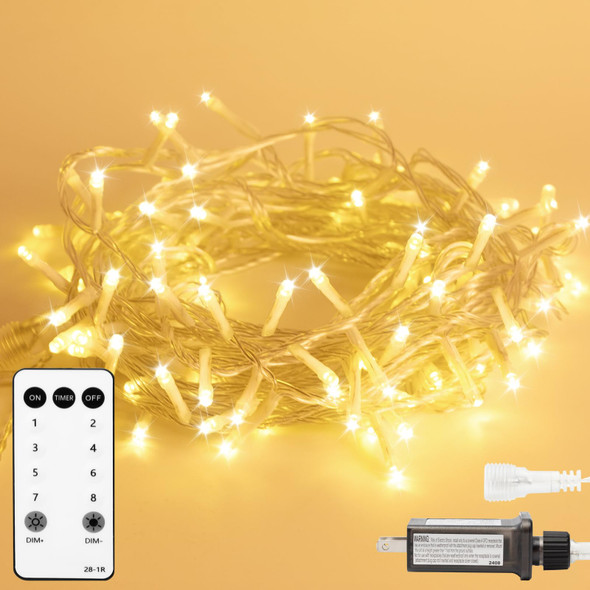 LED String Lights, 33 ft 100 High Brightness LED Christmas Lights with Remote, 8 Modes, Waterproof & Connectable, Ideal for Outdoor/Indoor Festive Decorations, Weddings, Gardens