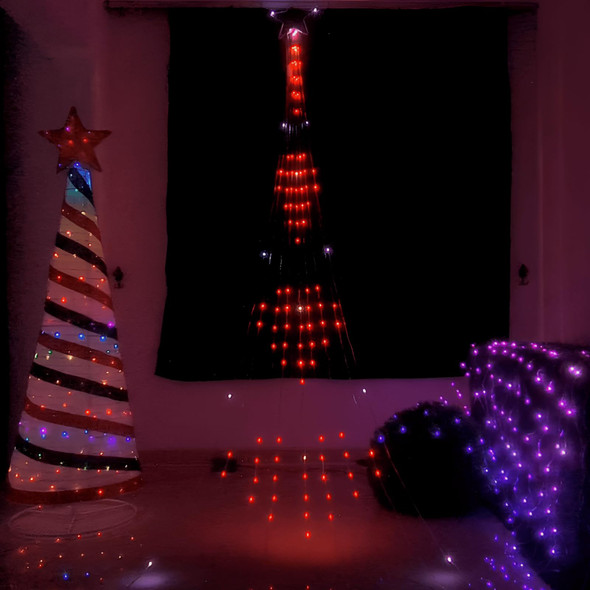 Outdoor Smart Christmas Waterfall Star Lights, 11.8Ft 344 LED Waterfall Tree Lights with App Control Music Sync, Waterproof RGB Color Changing Star String Lights for Patio Xmas Decorations Party