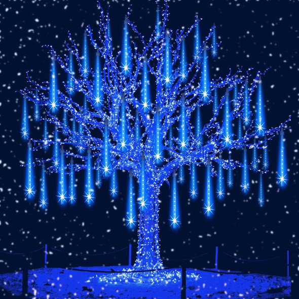 Aukora Christmas Lights Outdoor，LED Meteor Shower Lights 11.8 inch 8 Tubes 192leds Rain Drop Lights, Icicle Snow Falling Lights for Christmas Tree Halloween Party Holiday Thanksgiving Decoration(Blue)