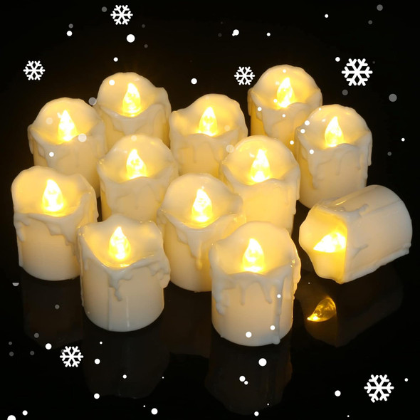12PCS Battery Operated Tea Lights Votive Flameless Candles with Timer 6hrs On 18 Hrs Off for Christmas Thanksgiving Home Wedding Party Decor