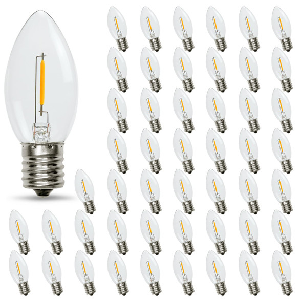 50PACK C9 LED Christmas Light Bulb ，C9 LED Replacement Bulb for Christmas String Lights, E17 Intermediate Base, 2700K Warm White, Commercial Grade Holiday Clear ‎Plastic Bulbs Dimmable Shatterproof