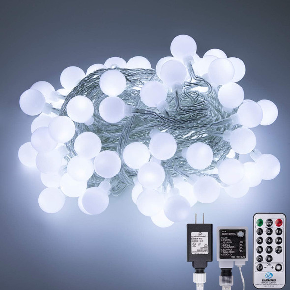 100 LED 49 FT Globe Ball String Lights Fairy String Lights Plug in with Remote 8 Modes Extendable for Indoor Outdoor Wedding Birthday Christmas Tree Garden Decor (White)