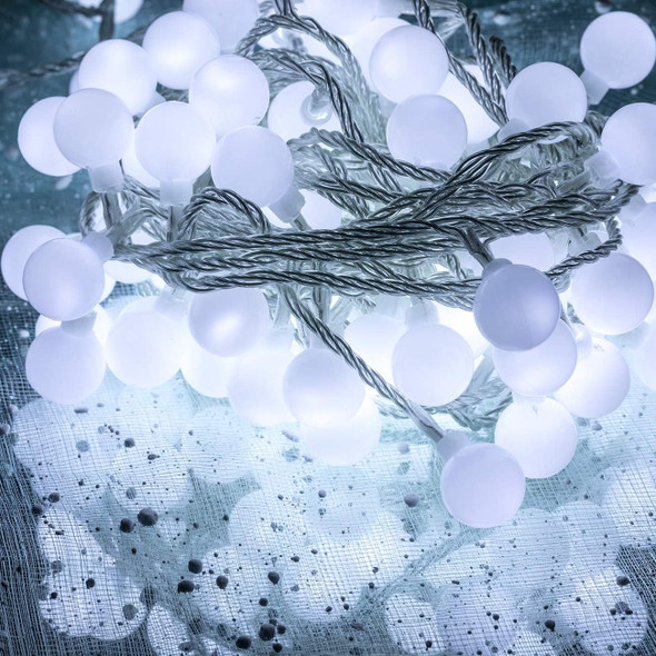 100 LED 49 FT Globe Ball String Lights Fairy String Lights Plug in with Remote 8 Modes Extendable for Indoor Outdoor Wedding Birthday Christmas Tree Garden Decor (White)