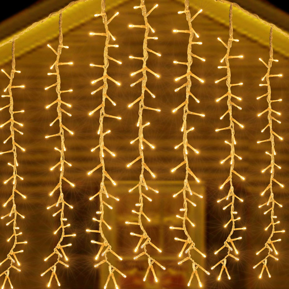 320LED 9.8ftx2.3ft Icicle Cluster String Lights 8 Lighting Modes Fairy Lights Plug in Waterproof LED Lights for Christmas Wedding Party Home Wall Outdoor Indoor Decorations(Warm White)