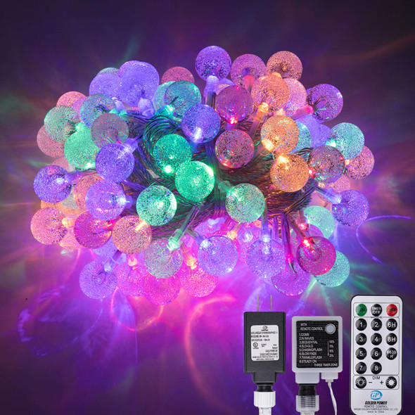 100 LED 49 FT Globe Ball String Lights Crystal Bubble Ball Fairy String Lights Plug in with Remote 8 Modes Extendable for Indoor Outdoor Wedding Christmas Tree Garden Decor (Multicolor)