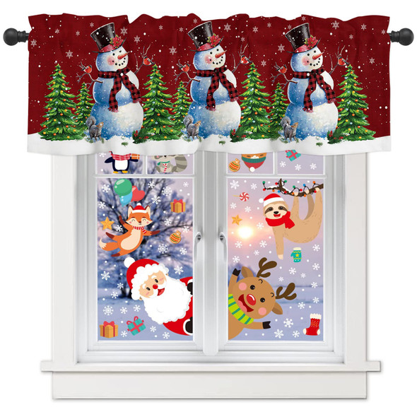 Christmas Valance for Window - Snowman Toppers Curtain Valance Rod Pocket Xmas Tree Bird Falling Snowflake Dreamlike Red Window Treatment for Living Room/ Bedroom/ Farmhouse, 52" W x 18" L, 1 Panel Christmas Valance for Window - Snowman Toppers Curtain Valance Rod Pocket Xmas Tree Bird Falling Snowflake Dreamlike Red Window Treatment for Living Room/ Bedroom/ Farmhouse, 52" W x 18" L, 1 Panel