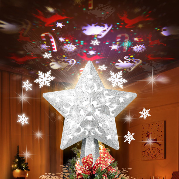 Christmas Tree Topper, Christmas Star Tree Topper Built-in LED Rotating Lights, Plug in 3D Sliver Glittered Star Tree Topper for Xmas Party Holiday Decorations Christmas Tree Topper, Christmas Star Tree Topper Built-in LED Rotating Lights, Plug in 3D Sliver Glittered Star Tree Topper for Xmas Party Holiday Decorations