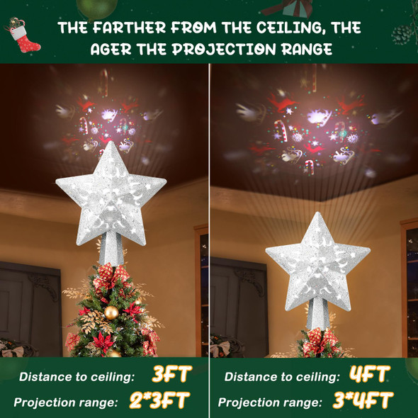 Christmas Tree Topper, Christmas Star Tree Topper Built-in LED Rotating Lights, Plug in 3D Sliver Glittered Star Tree Topper for Xmas Party Holiday Decorations Christmas Tree Topper, Christmas Star Tree Topper Built-in LED Rotating Lights, Plug in 3D Sliver Glittered Star Tree Topper for Xmas Party Holiday Decorations