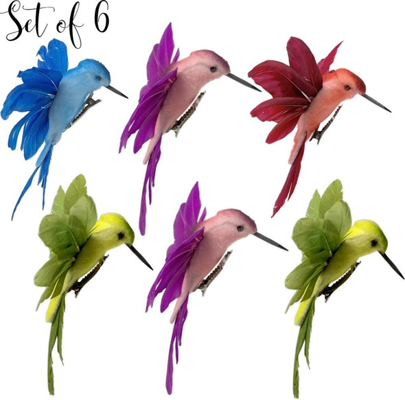BANBERRY DESIGNS Hummingbird Clip-on Christmas Ornaments - Assorted Colors - Craft Birds Set of 6 Humming Birds - DIY Wreaths Centerpieces Home Décor 4.5" W BANBERRY DESIGNS Hummingbird Clip-on Christmas Ornaments - Assorted Colors - Craft Birds Set of 6 Humming Birds - DIY Wreaths Centerpieces Home Décor 4.5" W