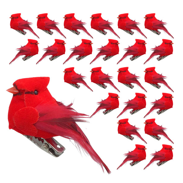 Cardinal Clip On Christmas Tree Ornaments - Bird Decorations - Red Body & Feathered Wings & Tail - Set of 24 - Each Bird is 2" Long - Wreath - Centerpiece - Crafts Cardinal Clip On Christmas Tree Ornaments - Bird Decorations - Red Body & Feathered Wings & Tail - Set of 24 - Each Bird is 2" Long - Wreath - Centerpiece - Crafts