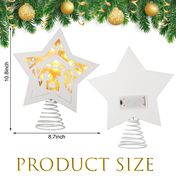 Christmas Tree Topper Led Lighted Treetop Nativity Christmas Tree Star White Pentagram Tree Top Xmas Star Treetop Decor for Christmas Tree Decoration Winter Wedding Party 8.7 x 10.8 Inch