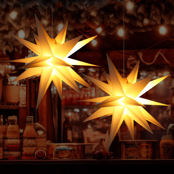 2 Pcs 23 Inch Large White Moravian Star Shaped Light LED Christmas Light 3D Star Lantern Hanging Star Decorations for Xmas Tree Topper Holiday Courtyard Outdoor Ornaments(Simple Style)