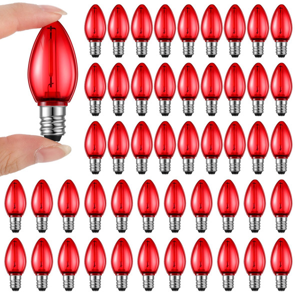 50 Pack Replacement Christmas Light Bulbs Shatterproof C7 LED Light Bulbs Mini Nightlight Bulbs for String Lights Candle Lamps E12 Candelabra Base Window Candle Indoor Outdoor (Red) 50 Pack Replacement Christmas Light Bulbs Shatterproof C7 LED Light Bulbs Mini Nightlight Bulbs for String Lights Candle Lamps E12 Candelabra Base Window Candle Indoor Outdoor (Red)