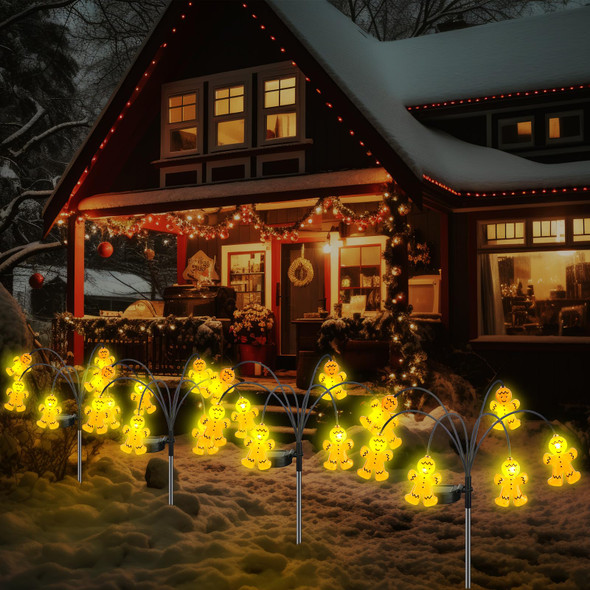 4 Pack Solar Christmas Pathway Lights Solar Gingerbread Man Christmas LED Lights Gingerbread Yard Stake Lights Solar Christmas Decorations for Xmas Holiday Yard Patio Pathway Decor
