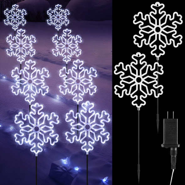 8 Pack Christmas Pathway Lights 11 x 27 Inch Large Snowflake Lights Outdoor Waterproof LED Plug in & Connectable Decorative Lights Outdoor Christmas Decorations for Yard Lawn Garden Decor