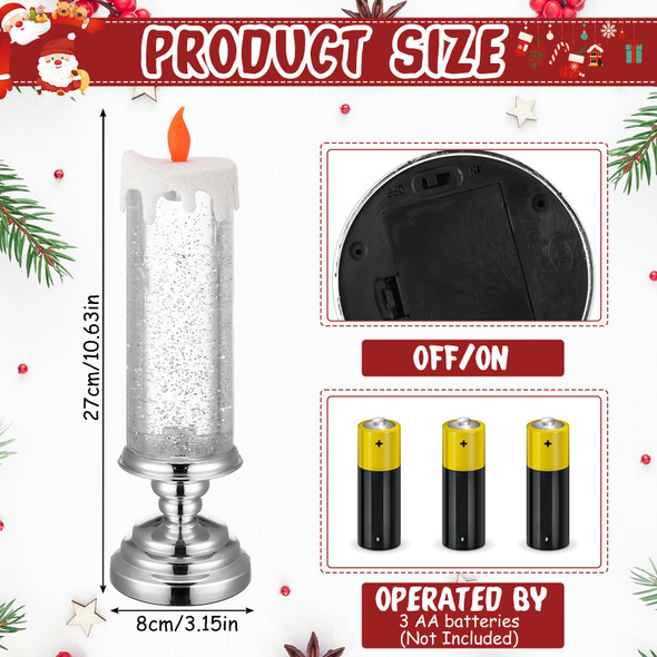 4 Packs Christmas LED Battery Operated Candles Flickering Flameless Xmas Candle with Pedestal Glitter Swirling Pillar USB Rechargeable Light Candles for Xmas Party s Home Indoor Decor