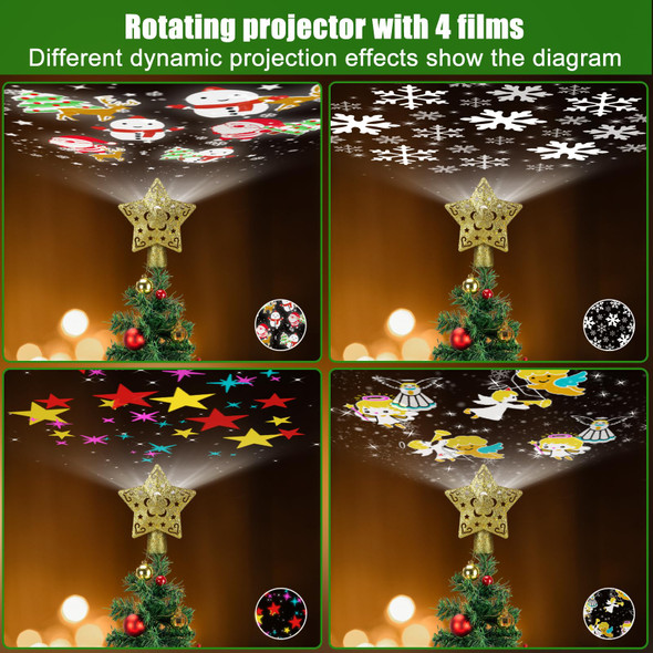 Christmas Star Tree Topper Lighted with 4 Projection Modes,Christmas Tree Topper Decoration Built-in LED Rotating Lights,Highlight Gold 3D Glitter Dynamic Projection for Christmas