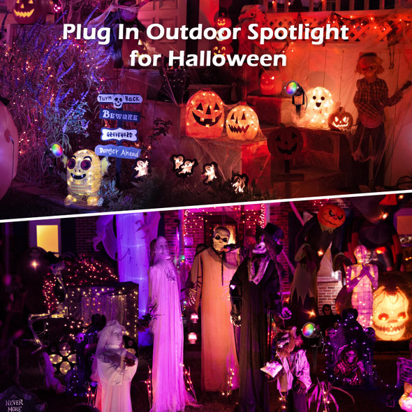 Halloween Christmas Spotlight Outdoor: 12W RGBW LED Spot Lights Outdoor with 16 Color Changing for Yard Garden Decor 4 Pack of IP65 Waterproof 120V Plug in Landscape Lighting with Remote