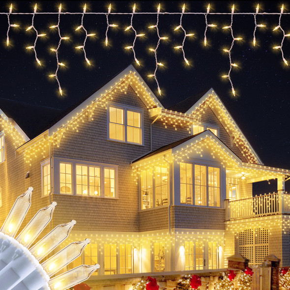200 Christmas Icicle Lights, Warm White Clear Bulbs with 23FT Long White Wire, Professional Grade String Lights for Indoor & Outdoor,Xmas,Party, Patio, Courtyard, Window, Fence, Trees Decor 200 Christmas Icicle Lights, Warm White Clear Bulbs with 23FT Long White Wire, Professional Grade String Lights for Indoor & Outdoor,Xmas,Party, Patio, Courtyard, Window, Fence, Trees Decor