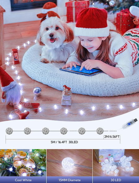 Globe String Lights,10FT 30 LED USB Fairy Lights,8 Modes Crystal Crackle Ball Lights,Waterproof Decorative Christmas Lights for Indoor,Outdoor,Bedroom,Classroom,Wedding,Party,White Globe String Lights,10FT 30 LED USB Fairy Lights,8 Modes Crystal Crackle Ball Lights,Waterproof Decorative Christmas Lights for Indoor,Outdoor,Bedroom,Classroom,Wedding,Party,White