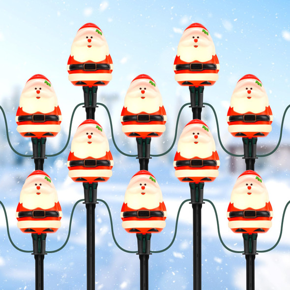 2-Pack Christmas Pathway Lights Outdoor with 5 Santa Lights, 10FT Santa Claus String Lights with Stakes, Plug in LED Xmas Path Lights, Waterproof Outside Christmas Decorations for Yard Lawn Walkway