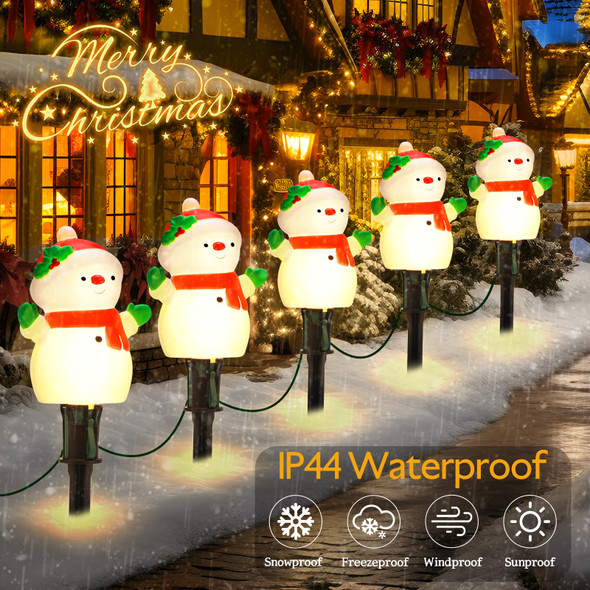 BesLowe Christmas Pathway Lights Outdoor with 5 Snowman, 10FT Christmas Walkway Lights with Stakes, Christmas Decorations Outside for Yard Sidewalk Driveway Lawn Path Garden Xmas LED Light