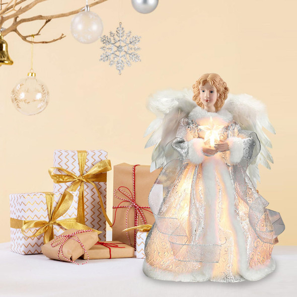 Christmas Angel Treetop Figurine, 12.6 Inch LED Christmas Treetop for Christmas Tree Ornaments, Angel Tree Topper Lighted for Christmas Tree Decorations Party Favors (Silver)
