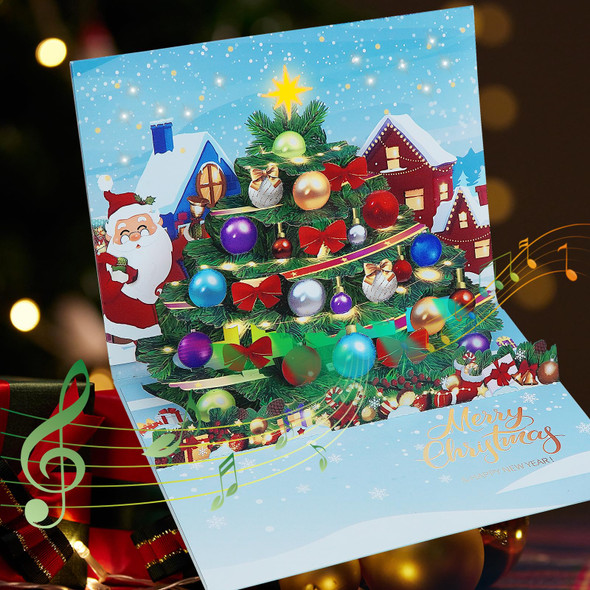 BHR Pop Up Christmas Cards with Music and Lights, Musical 3D Christmas s Greeting Cards, Handmade Christmas Tree (Envelope Included)