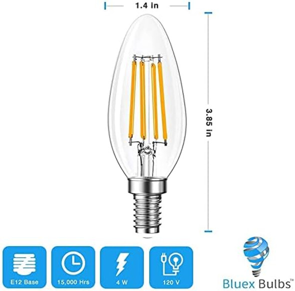 4 Pack Filament E12 Candelabra LED Christmas Light Bulbs - 4W 40 Watt Equivalent E12 Candelabra Base - Vintage LED Decor Red Light Bulbs Green Light Bulbs Party Christmas Lights