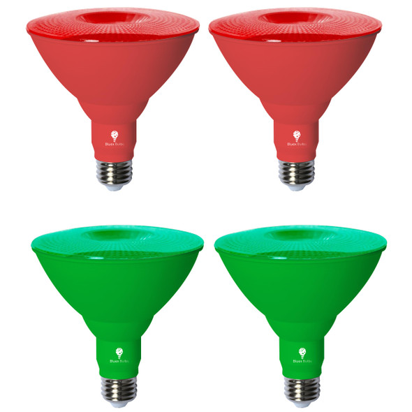 4 Pack BlueX LED Par38 Flood Green Red Light Bulb - 18W (120Watt Equivalent) - Dimmable - Green Red E26 LED Lights, Party Decoration, Porch, Home Christmess Lighting