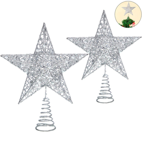Blulu 2 Pieces Metal Glittered Christmas Tree Topper Star Treetop Hollow Wire Star Topper for Christmas Tree Ornament, 2 Sizes (Silver) Blulu 2 Pieces Metal Glittered Christmas Tree Topper Star Treetop Hollow Wire Star Topper for Christmas Tree Ornament, 2 Sizes (Silver)