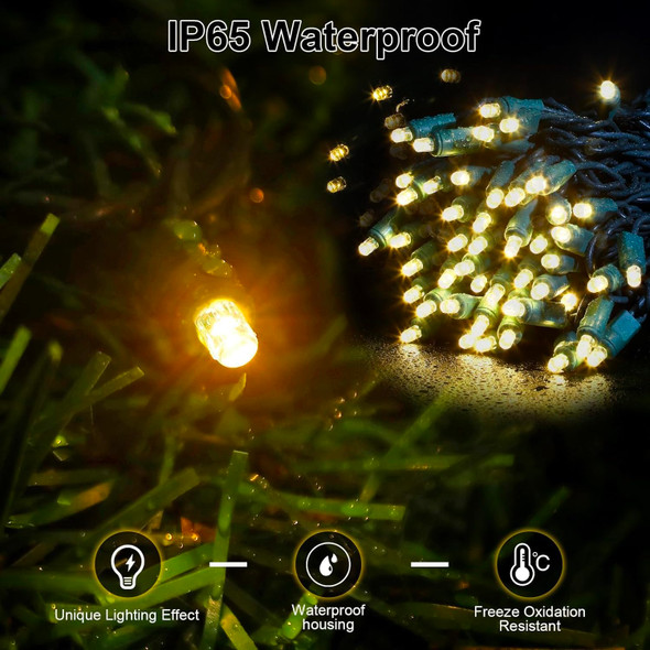 Warm White LED Christmas Lights Outdoor– 50ft 100 Counts Commercial Grade Outdoor Waterproof Green Wire Tree Lights, 5mm Wide Angle Plug in for Xmas, UL, IP:65