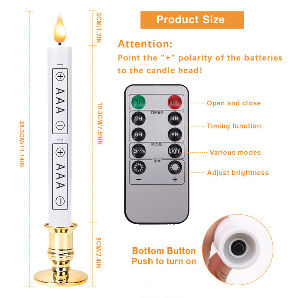 Flameless Window Candles with Remote Timer 10 PCS Battery Operated LED Flickering Taper Candle Lights with Removable Gold Candle Holders Best for Xmas Wedding Home Dinner Decor