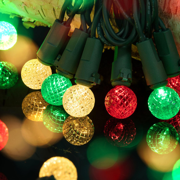 BOHON Red White and Green Christmas Lights Outdoor Faceted G15 50 LED 17ft Plug in Mini Globe String Lights Warm Waterproof Extendable Green Wire for Indoor Patio Xmas Thanksgiving Tree Decoration