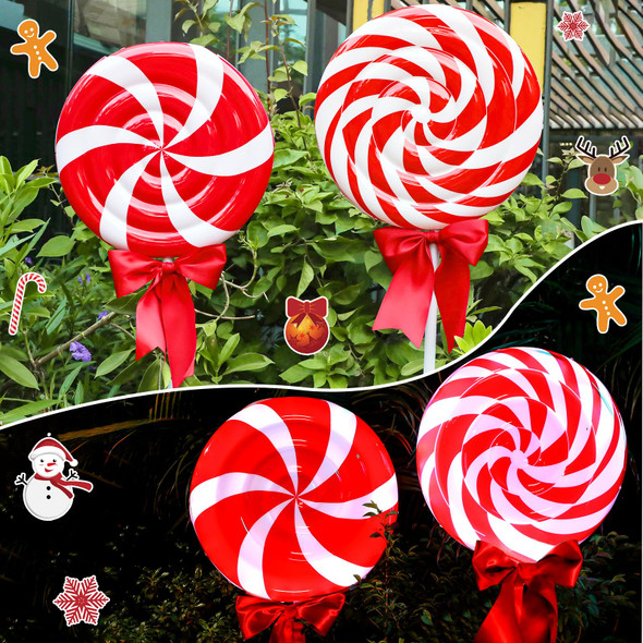 2Pcs 4ft/48 Large Christmas Lollipops Pathway Lights Outdoor 6 Modes Xmas Peppermint Candy Lights Candyland Decor Jumbo Giant Landscape Path Light for Outside Walkway Patio Yard Garden (Red White)