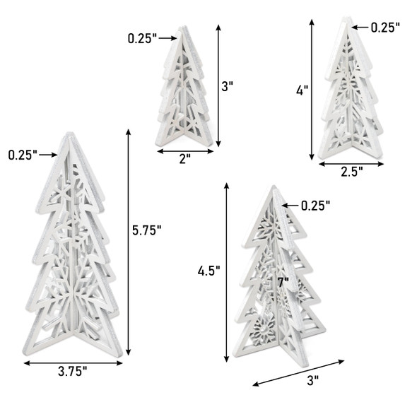 8 Piece Christmas Trees Wooden Table Decorations Centerpiece Holiday Wood White 3D Hallow Carving Tree Tiered Tray Tabletop Sign Decor 4 Sizes for Office Dining Mantle Home Winter Xmas Party Supplies